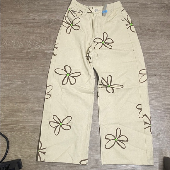 SHEIN Cream Floral women Bottoms xxs tailored pants high waisted - Picture 2 of 7